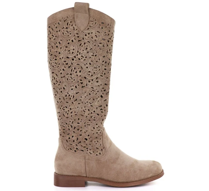 Béžové ažurové dámské kozačky model 22013131 - S.Barski