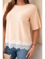 Dámsky sveter s krátkym rukávom a čipkou