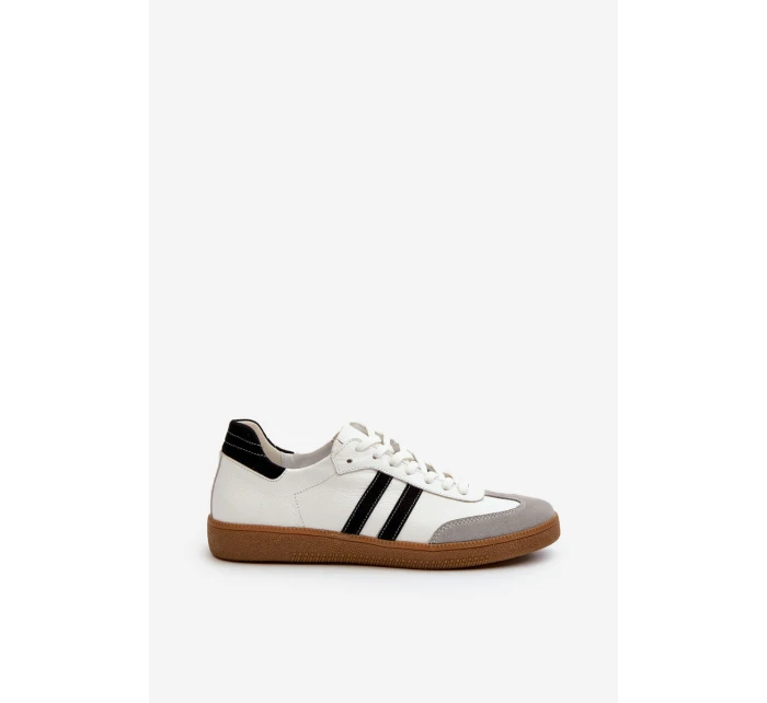 Zazoo N1068 Skórzane Niskie Sneakersy Damskie Białe