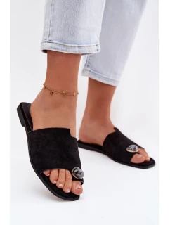 Dámské ploché nazouváky s ozdobným detailem Eko semiš Černé model 21937726 - Boto