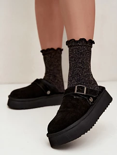 Kožené semišové sněhule na platformě s přezkou Big Star model 22539746 Černé - Big Star Shoes