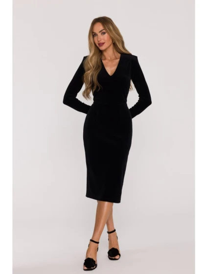 M889 Zamatové bodycon šaty - čierne