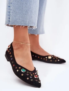 Dámské baleríny zdobené krystalky Valena – černé