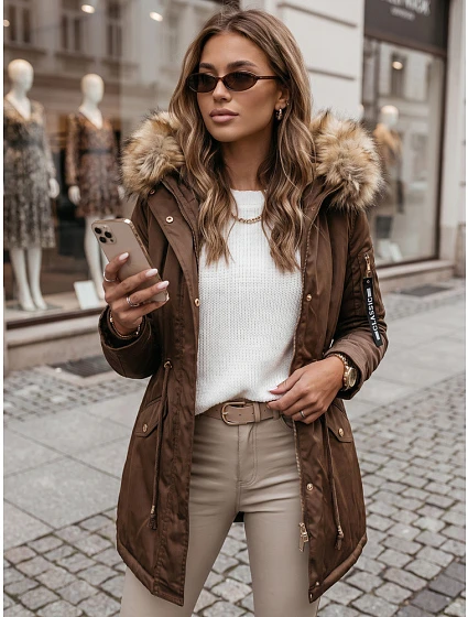 Dámská zimní bunda parka hnědá Dstreet model 21971014 - FashionStreet