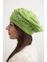 Dámska zimná čiapka s ozdobným pletením a kryštálmi K398 pistáciová