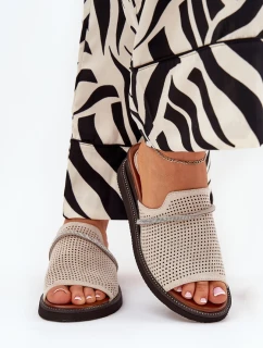 Klapki Damskie Na Koturnie Z Ozdobnym Paseczkiem Beżowe Teriwes