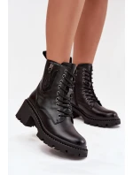 Skórzane Botki Damskie Na Klocku Ocieplane Vinceza 86418 Czarne