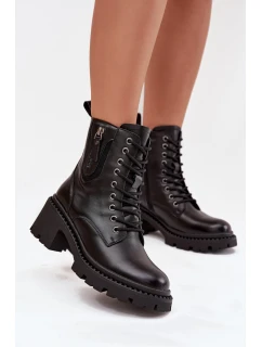 Kožené dámské kotníčkové boty na klínku vyhřívané model 21707988 Černé - VINCEZA