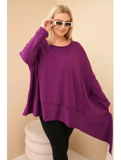 Dámske Plus veľkosť bavlnená tunika s asymetrickým lemom tmavo fialová