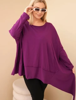 Dámske Plus veľkosť bavlnená tunika s asymetrickým lemom tmavo fialová