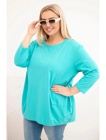 Dámská blůza Plus Size z bavlny s ozdobnými knoflíky a ohrnutými rukávy mátová