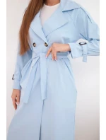 Dámsky kabát do pása s golierom modrý