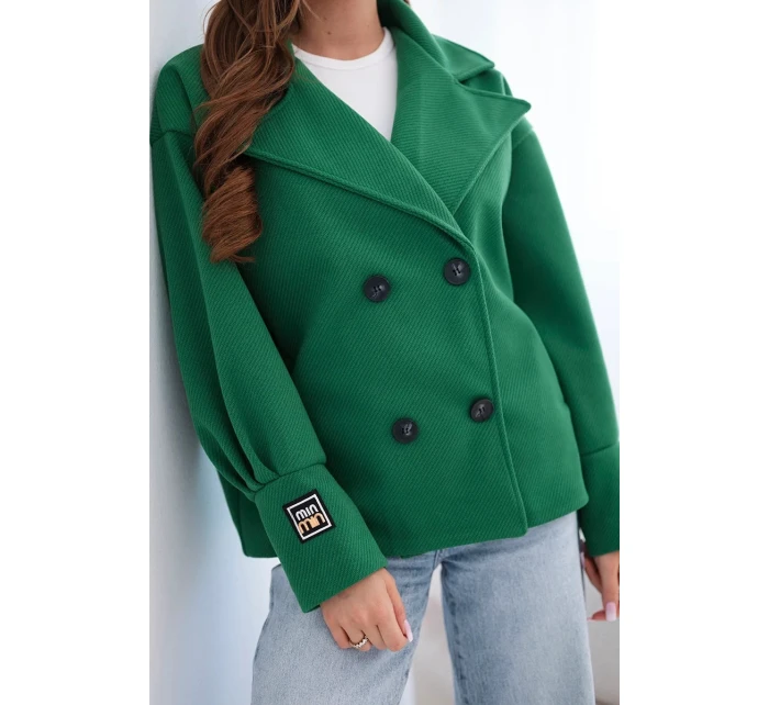 Dámske krátke dvojradové sako s golierom zelené