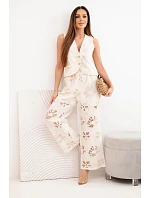 Dámsky bavlnený komplet s vyšívanou vestou a nohavicami béžovej farby