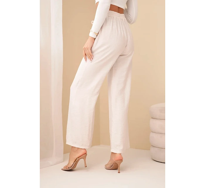Široké viskózové nohavice béžovej farby