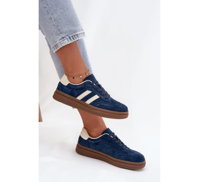 Sneakersy Damskie Zamszowe Na Platformie Granatowe Sylviona