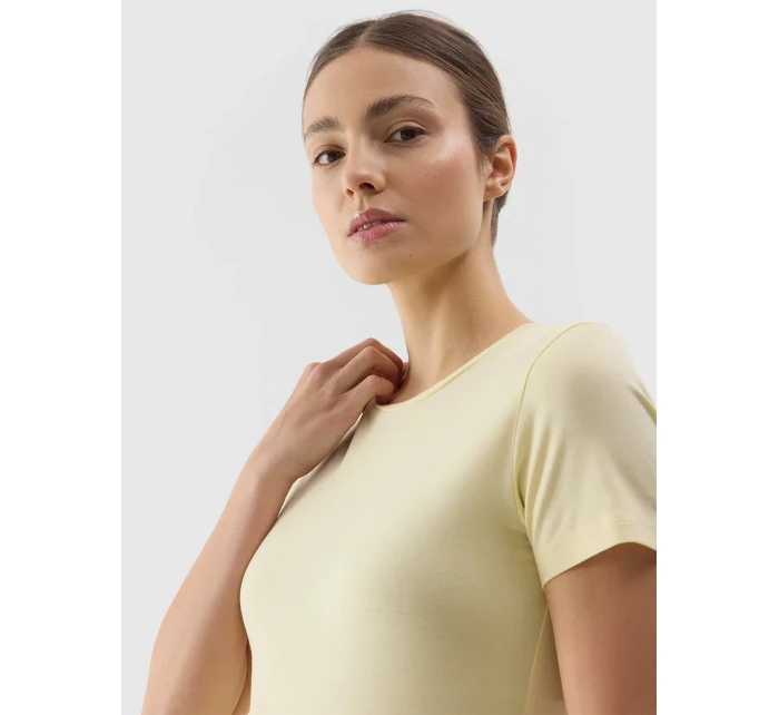Dámske hladké tričko slim 4F - svetložlté