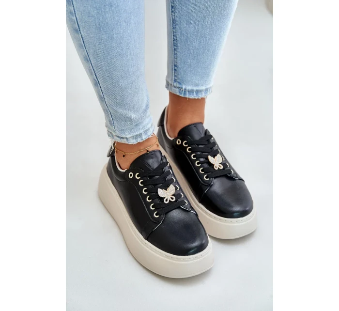 Dámske kožené tenisky na platforme s brošňou Vinceza Black