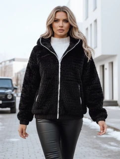 Dámska kožušinová bunda s kapucňou čierna FashionStreet TY5271