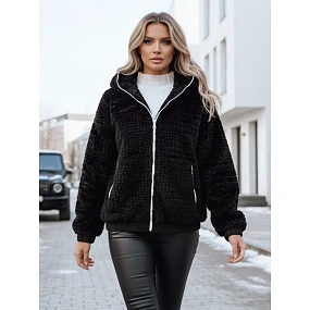 Dámska kožušinová bunda s kapucňou čierna FashionStreet TY5271