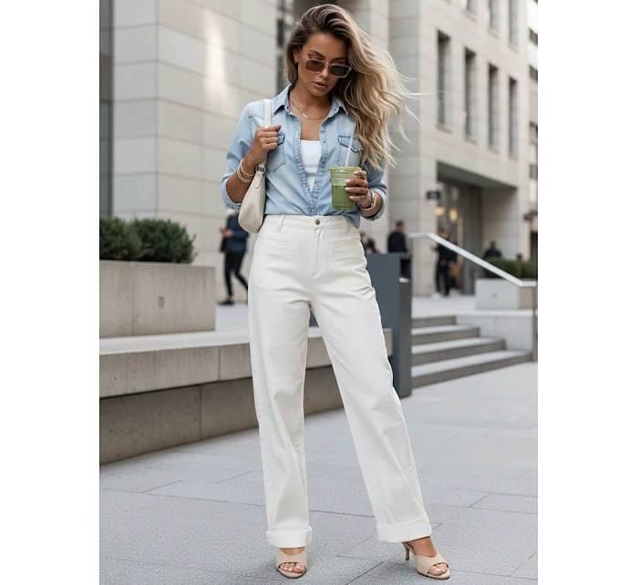 Dámske džínsy s vysokým pásom a širokými nohavicami krémové FashionStreet UY2938