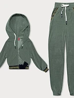 Pruhovaná tepláková súprava s ozdobným rebrovaním olivová (AMG-345A)