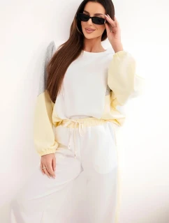 Dámská souprava model 21938014 s volnou mikinou a kalhotami s širokým nohavicí žlutý - K-Fashion