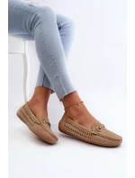 Mokasyny Damskie Ażurowe Z Ozdobą Brązowe Kaydance