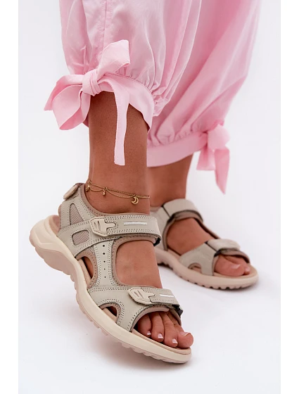 Kožené dámské sandály ve sportovním stylu Béžové model 22123205 - EVENTO