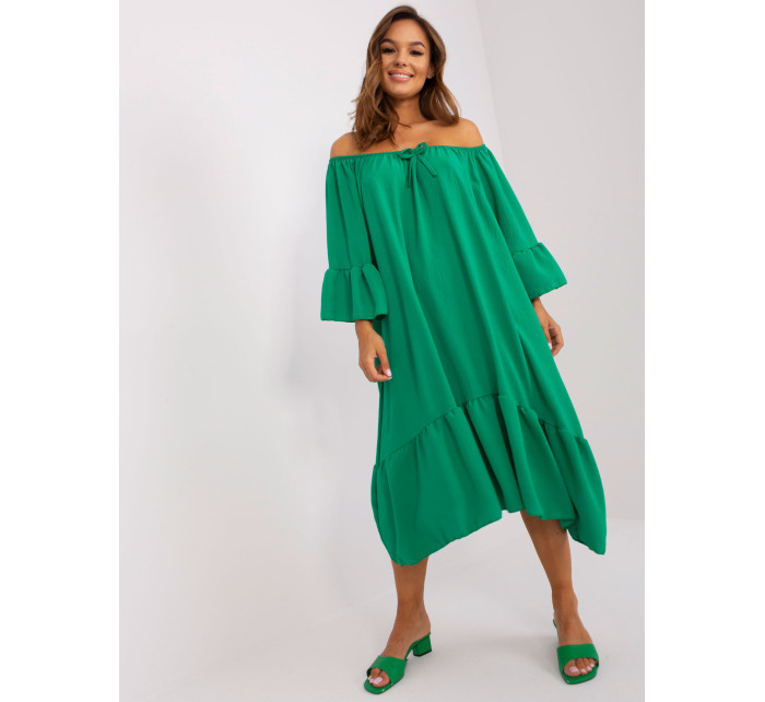Zelené oversize midi šaty s volánom
