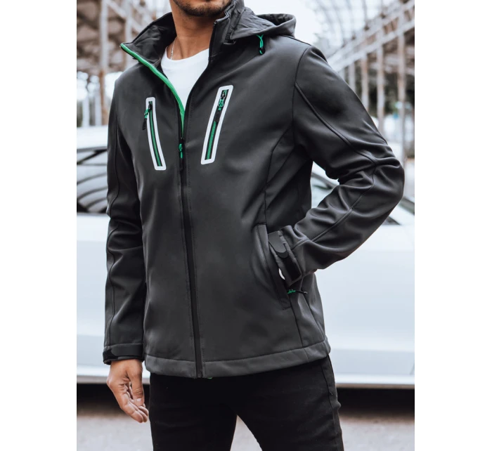 Pánska softshellová bunda s kapucňou tmavosivá FashionStreet TX4475