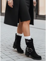 Dámské semišové kozačky s přezkou černé Dstreet model 21994300 - FashionStreet