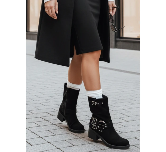 Dámské semišové kozačky s přezkou černé Dstreet model 21994300 - FashionStreet