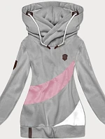 Hrubá dámska pruhovaná mikina sivo-ružová (2302)