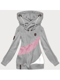 Sivá a ružová hrubšia dámska mikina s prúžkami (2302)