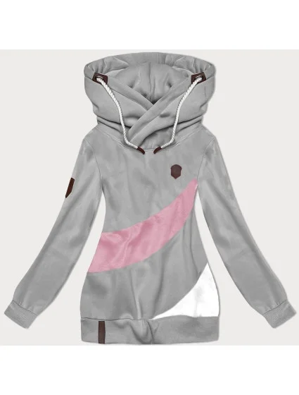 Sivá a ružová hrubšia dámska mikina s prúžkami (2302) Sivá a ružová hrubšia dámska mikina s prúžkami (2302)