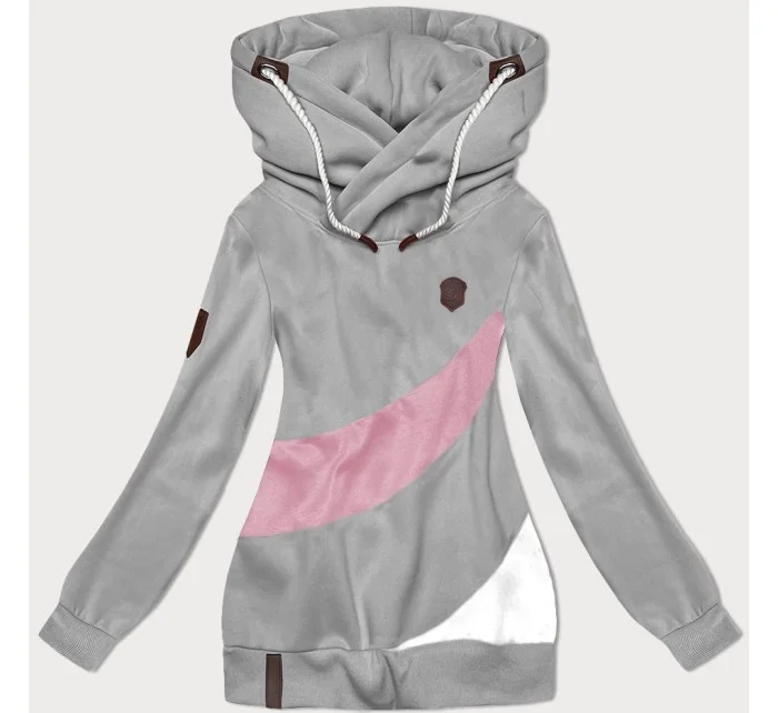 Sivá a ružová hrubšia dámska mikina s prúžkami (2302) Sivá a ružová hrubšia dámska mikina s prúžkami (2302)