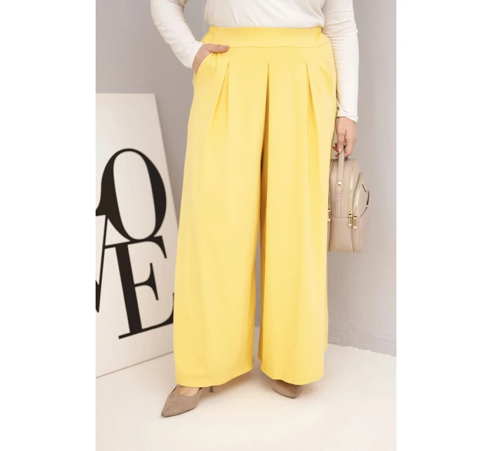 Dámske Plus veľkosť bavlnené nohavice so širokým strihom a voľným strihom žltá Dámske Plus veľkosť bavlnené nohavice so širokým strihom a voľným strihom žltá