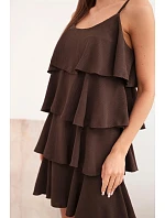 Dámske mini šaty s volánikmi hnedé