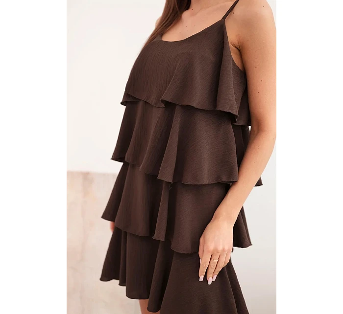 Dámske mini šaty s volánikmi hnedé