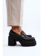 Zazoo 20170 Półbuty Skórzane Damskie Na Słupku Czarne
