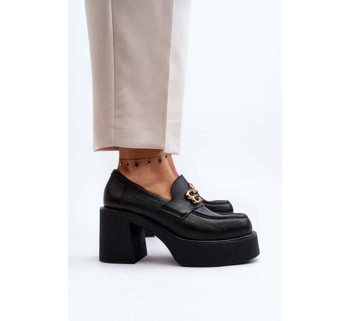 Zazoo 20170 Półbuty Skórzane Damskie Na Słupku Czarne