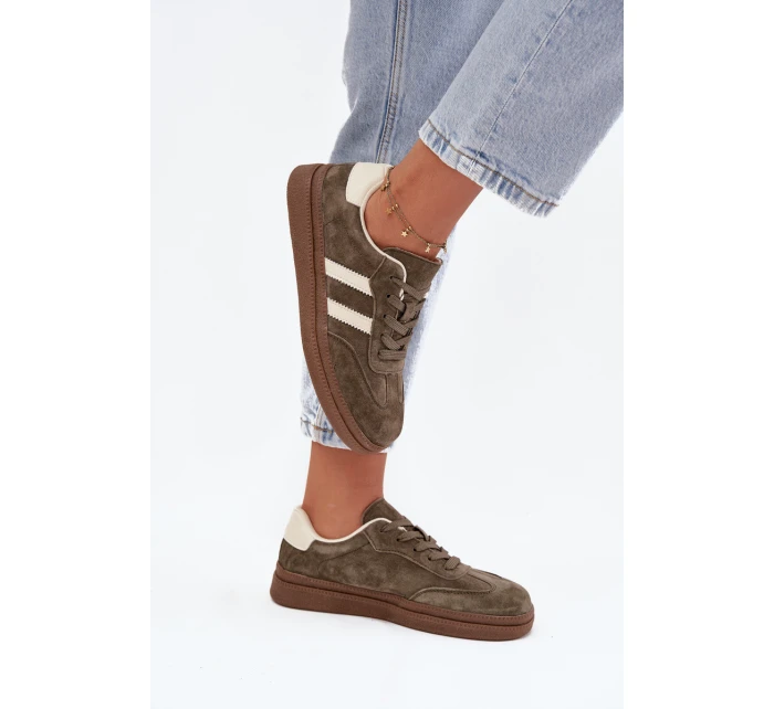 Sneakersy Damskie Zamszowe Na Platformie Ciemnozielone Sylviona