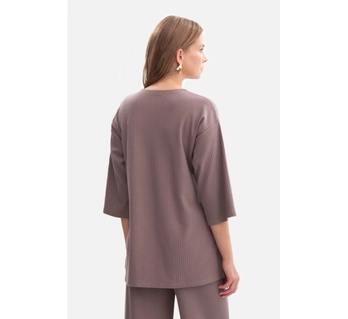 B301 Rebrovaný pletený top - kakaový