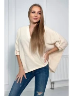 Mušelínová blúzka s vyhrnutými rukávmi svetlo béžová