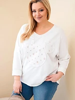 Dámske bavlnené Plus veľkosť V-neck blúzka biela