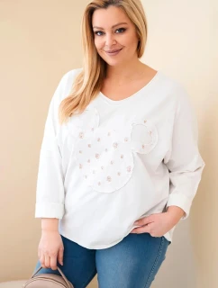 Dámská bavlněná blůza Plus Size s výstřihem do V bílá
