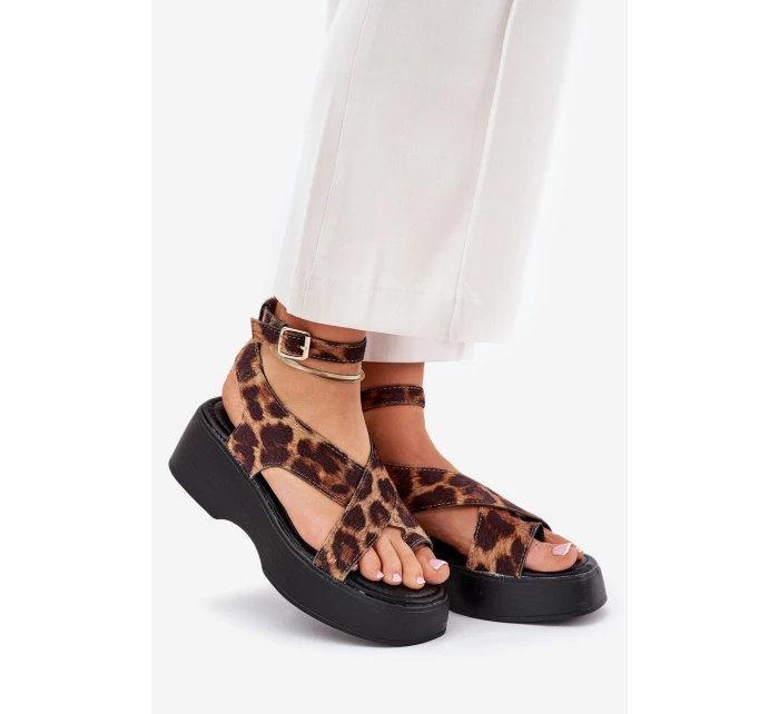 Dámské Sandály Na Platformě A Klínu V  Hnědé model 21688739 - Boto