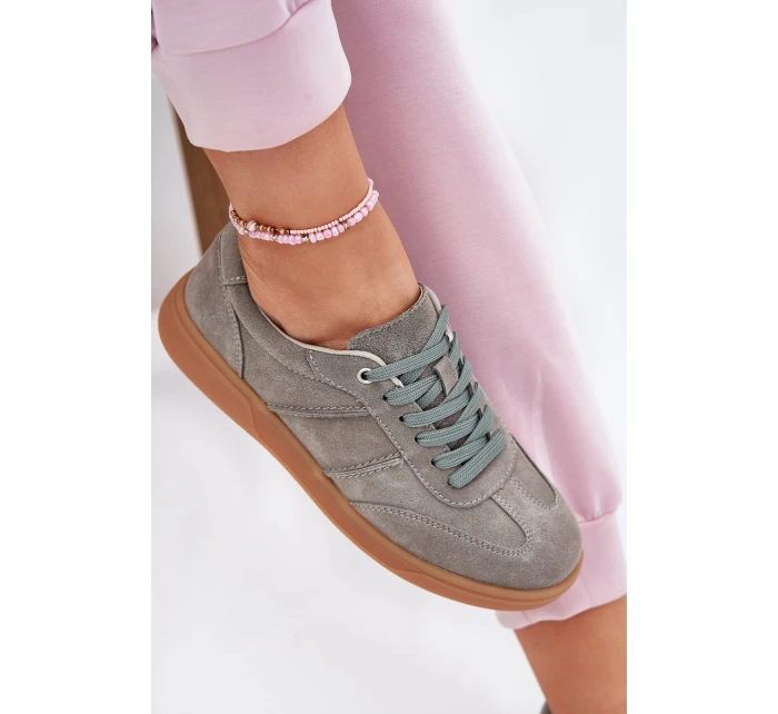 Zamszowe Niskie Sneakersy Damskie Zielone Paliana