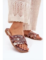 Zdobione Klapki Na Płaskim Obcasie Bordowe Anniles